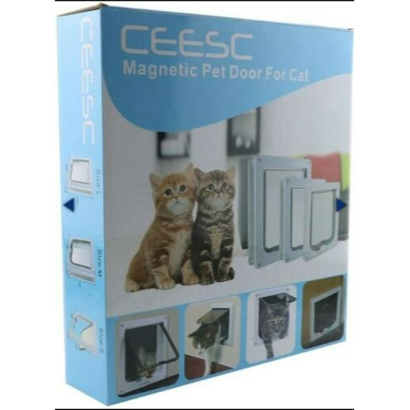 NIB; CEESC Cat Flap Door Magnetic Pet Door/ 4 Way Lock; Cats/Kittens;Small White
